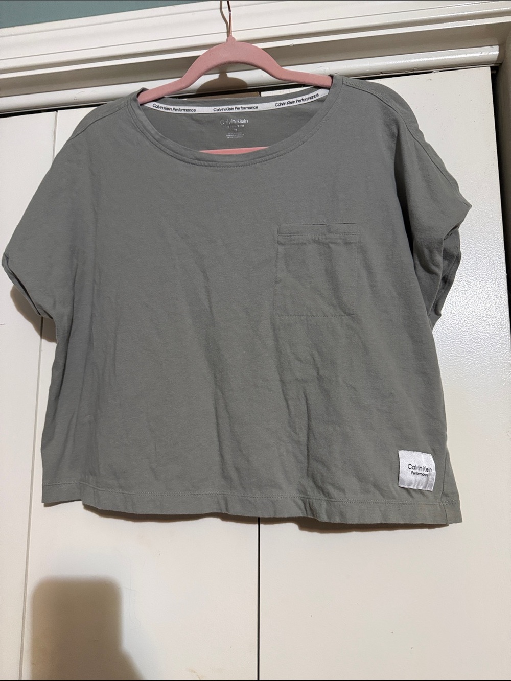 Calvin Klein Olive Green Short Sleeve Pocket Cropped Tee